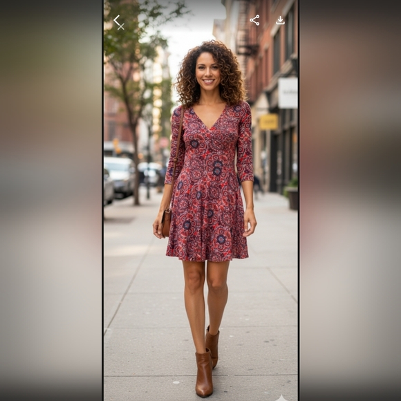 Hollister brick red floral faux wrap skater dress Size Small Fall - Picture 1 of 5